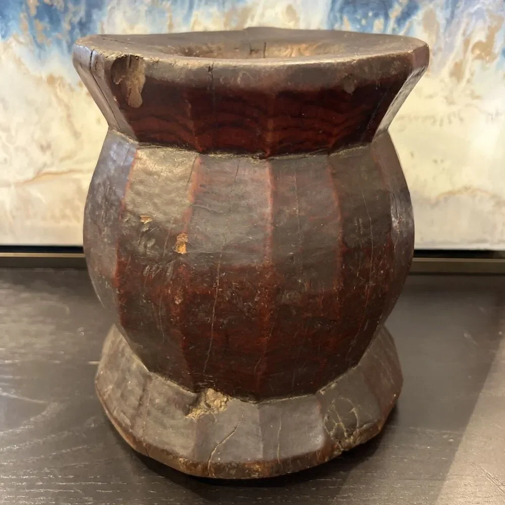 Turkish Anatolian Wooden Mortar Old Hand Carved Vintage Antique Heavy No Pestle